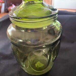 Vintage Green Glass Jar with Lid